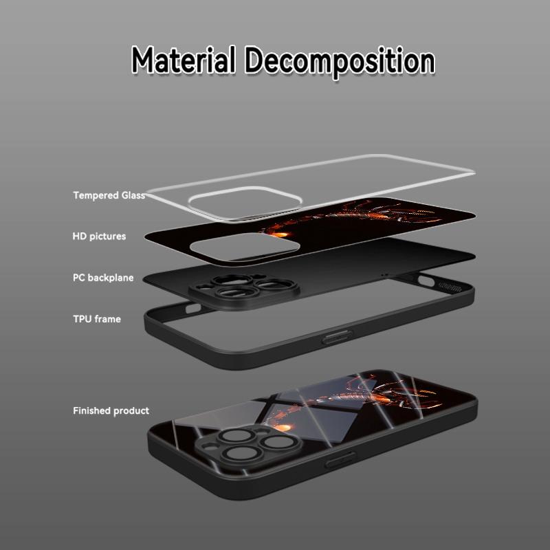 Cool Scorpion Tempered Glass Black Phone Case For iPhone 11 12 13 14 15 16 17 Pro Max 17 Air 7 Plus XS X XR Shockproof Cover