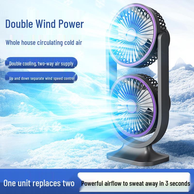 Dual-Head Electric USB Rechargeable Desktop Fan for Indoor and Outdoor Use