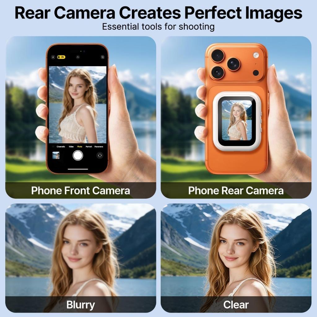Wireless Magnetic Selfie Screen Phone Rear Camera Live View Display Selfie Monitor for iPhone & Android Selfie Vlog Live