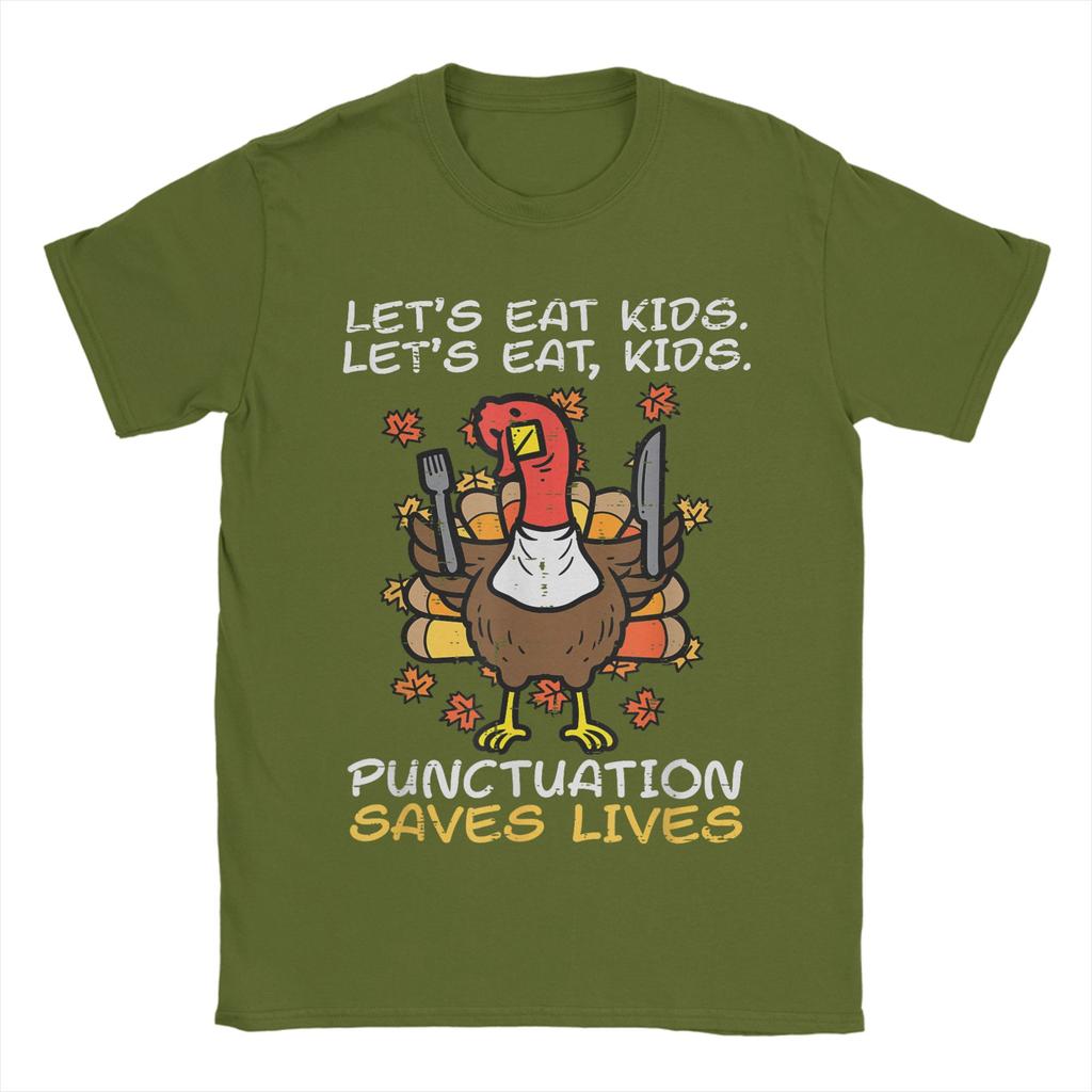 Funny Thanksgiving Teacher Turkey Lets Eat T Shirt for Men T-Shirt Crewneck  Tee Shirt Short Sleeve Clothes Summer