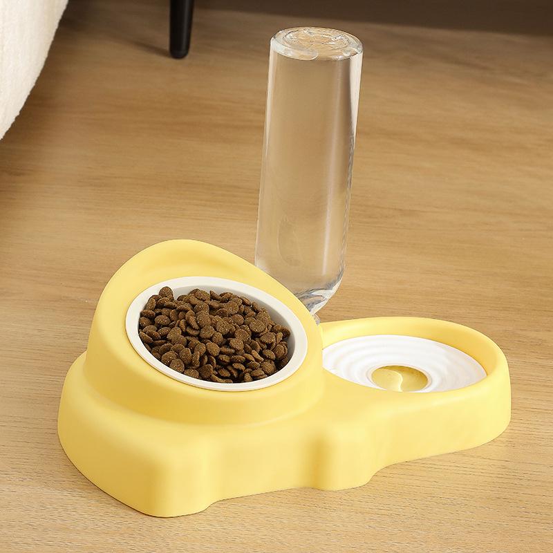 Pet Double Ceramic Bowl: Integrated Water & Food Anti-Tip Feeder for Cats and Dogs
