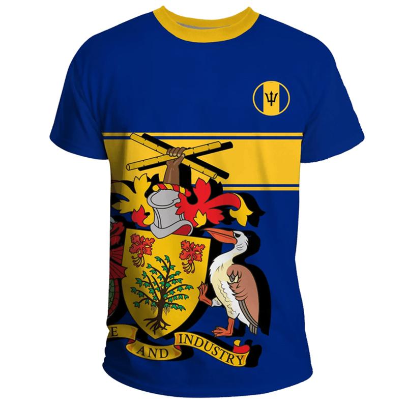 3D Barbados Ethnic Flag Map Print T Shirt Barbados Coat Of Arms Graphic Tee Shirt Fashion Streetwear Short Sleeves Mens Clothing S