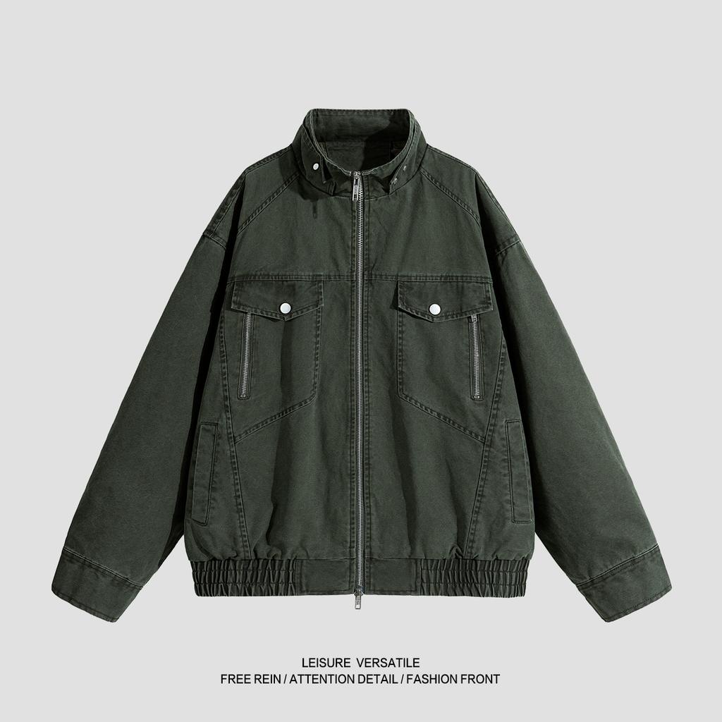 Versatile Coat Minimalist Cotton Jacket Men's 2026 Loose Coat Washed and Aged Standing Lapel Mens Spring and Autumn Breathable Work Casual Jacket