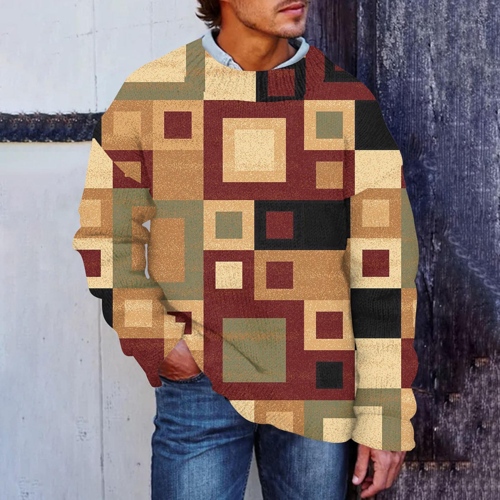 

Мужской принтованный синтетический свитер с круглым вырезом, спортивная одежда, свободный топ с длинными рукавами M красный