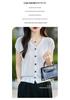 Linen V-neck Knit Cardigan - Women's Short Sleeve, Summer 2026, Solid Color, Loose Fit.