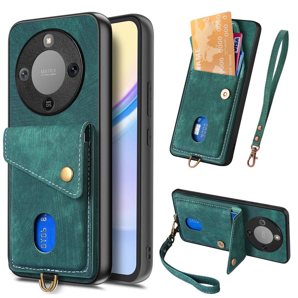 Etui Na Telefon Do Honor Magic8 Lite 5G / X9d 5G / X70 5G Z Miejscem Na Karty Podpórką Skórzany Tył Z Paskiem Na Nadgarstek