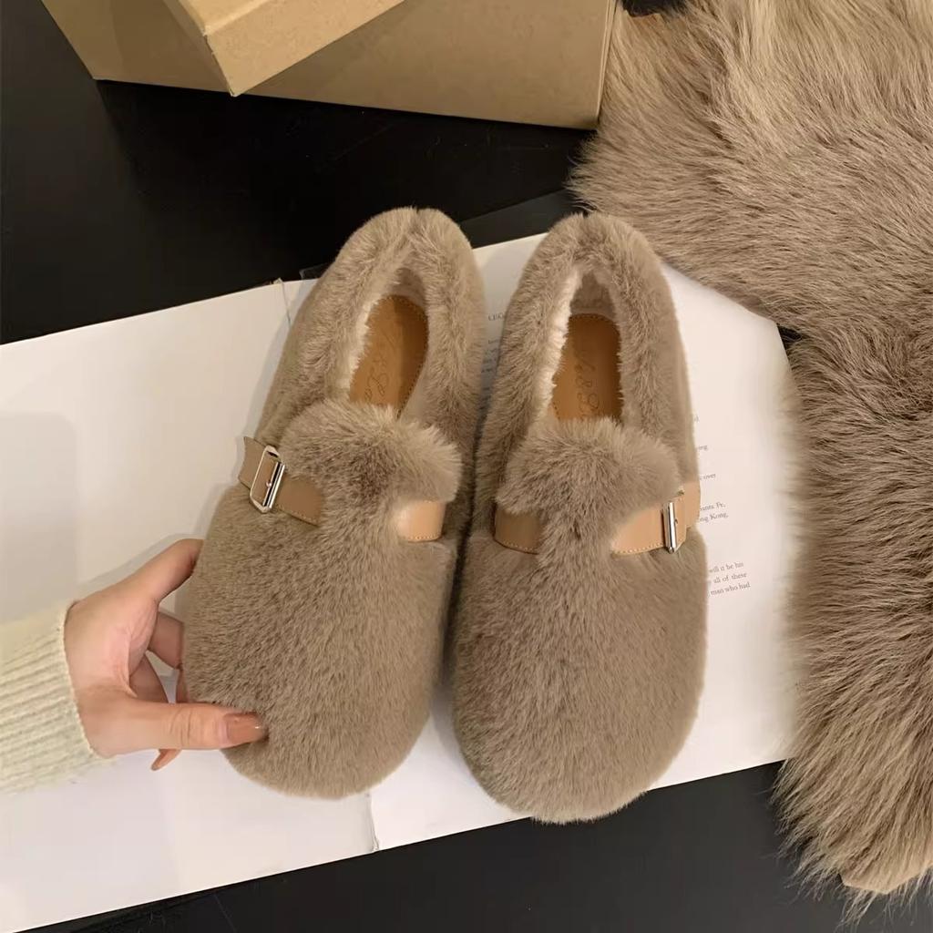 Französische Abendwind-Gürtelschnalle Mao Mao Schuhe Damen 2025 neu vielseitig und bequem einpedalige flachsohlige Doudou Baumwollschuhe