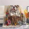 Flower Basket Dogs  Print Flannel Blanket, High quality Comfortable for All Seasons, Home Decor, Warmth and Comfort