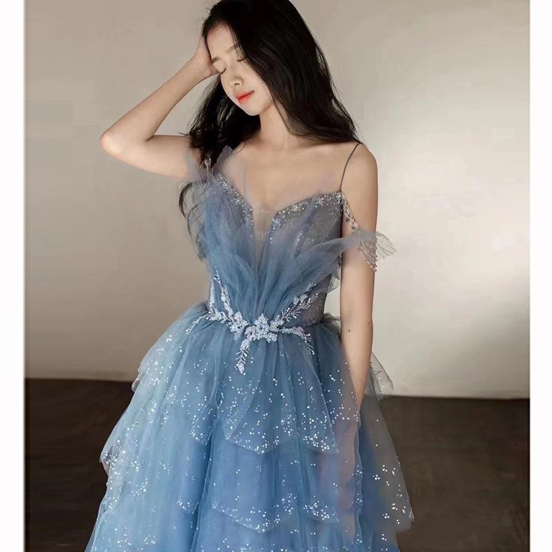 Abito da sera stile lusso leggero con spalline da corsa principessa abito per riunione annuale ospite donna bar mitzvah di nicchia abito da sera