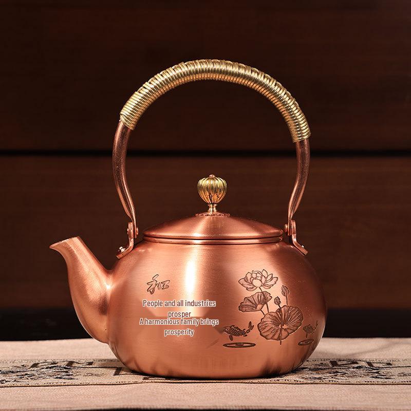 Handmade Pure Copper Tea Kettle: Open Flame Boiling and Steeping Set