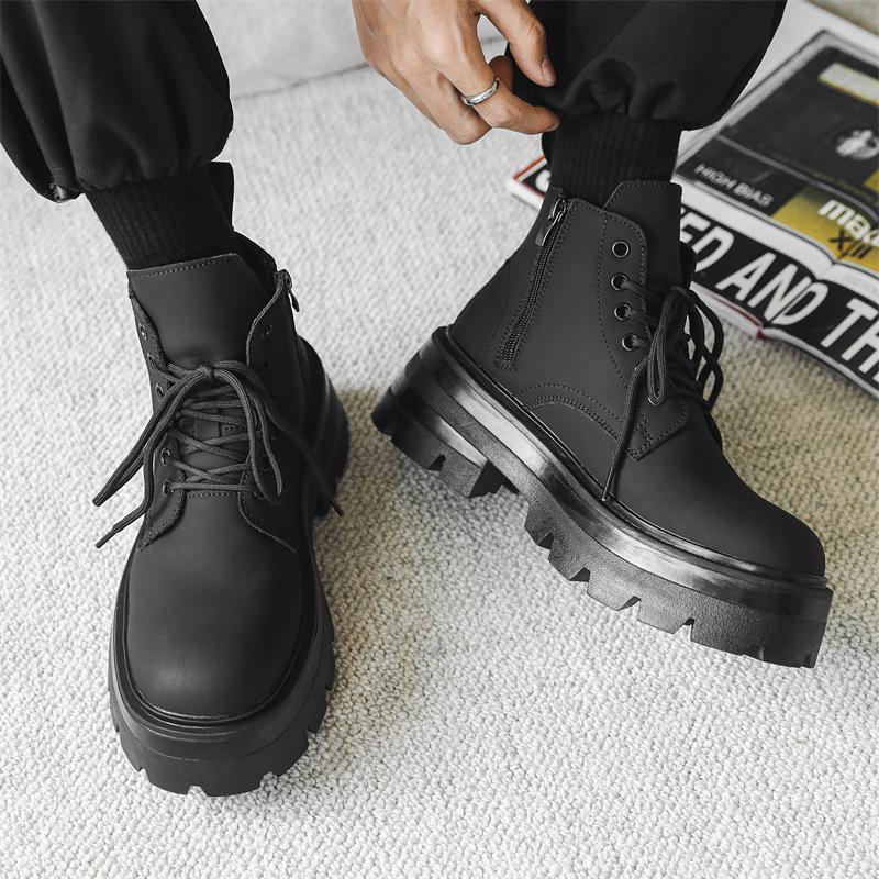 men's casual punk rock dress platform boots lace-up genuine leather shoes cowboy chunky boot cool autumn winter ankle botas male