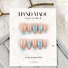 French Inspired Blue Ombre Press On Nails 24PCS Handmade Butterfly False Nails Easy To Apply ABS For Instant Glamour