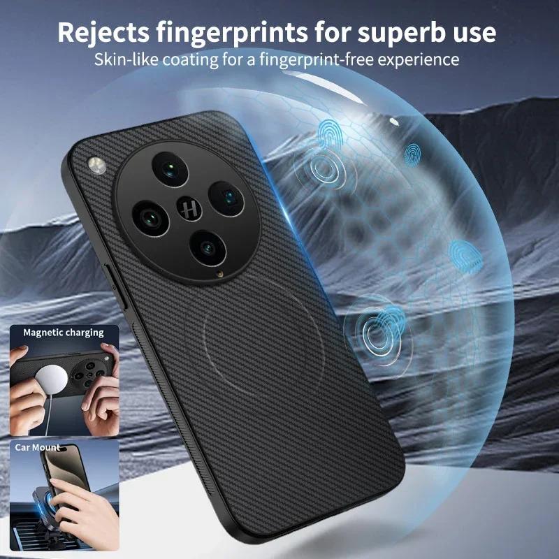 Magnetic Silicone Case For OPPO Find X8 Pro Wireless Charging Carbon Fiber PU Leather Texture Anti-Drop Soft Cover Phone Cases
