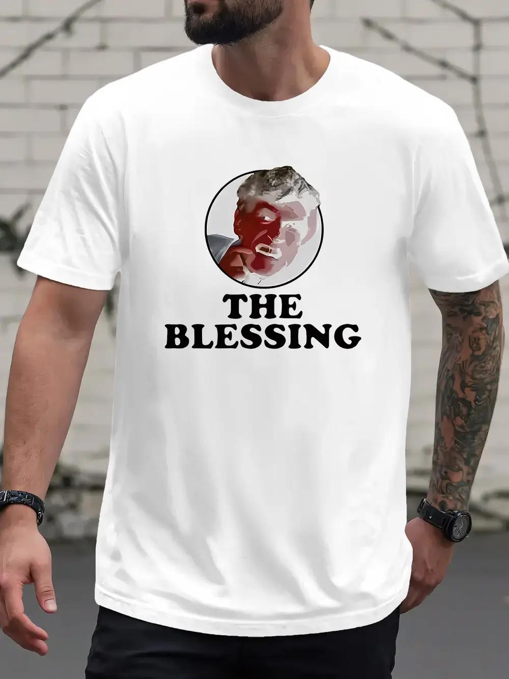 

Casual Crew Neck T-shirt with The Blessing Graphic Print - Short Sleeve S