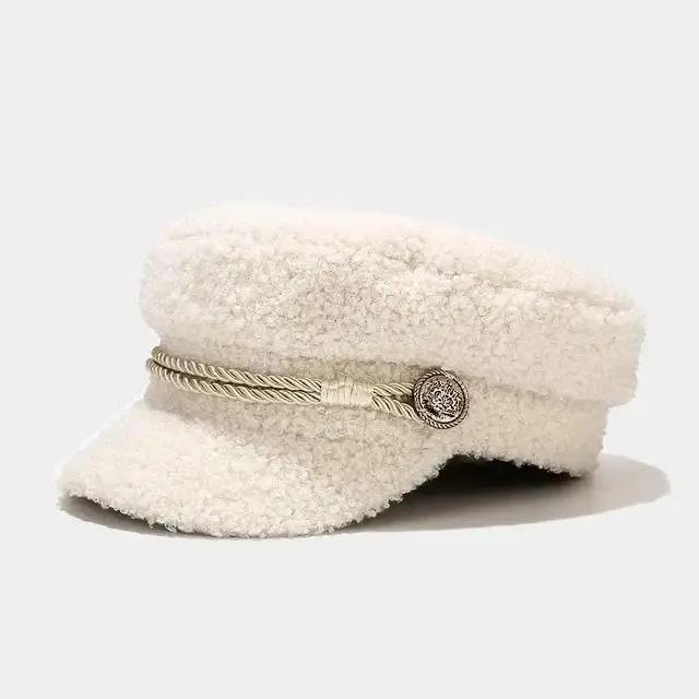 

Модная кепка-ньюсбой из овечьей шерсти, женская повседневная теплая шляпа с плоским верхом, женская осенне-зимняя военная кепка белый