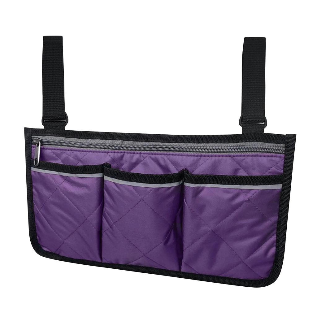Rollstuhltasche mit Reflexstreifen - Armlehnenbeutel und Getränkehalter - Rollstuhlzubehör Organizer und Wasserflaschenhalter