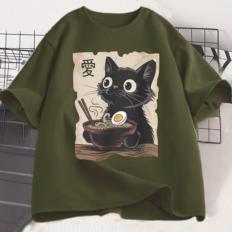 Funny Cat RaUnisex Tshirt Graphic Tee Japanese Kawaii Anime Cat Graphic T Shirts Unisex Women Casual Short Sleeve Cotton Tee Shirt