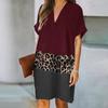Women's Casual Fashion Print Short Sleeve Patchwork V-Neck Knee-Length Dress