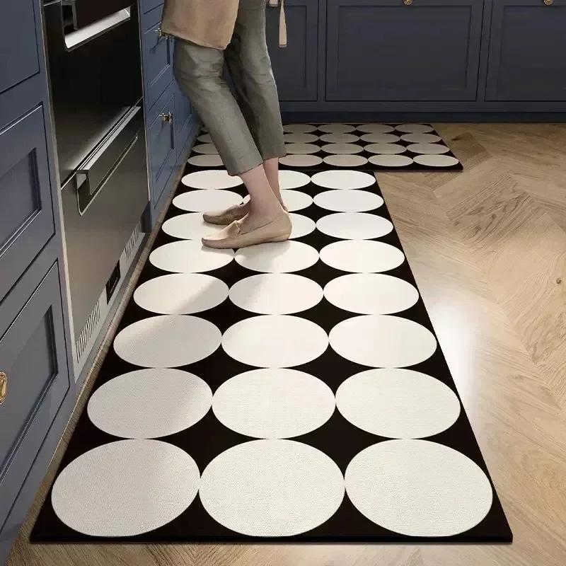 Kitchen Carpet Pvc Waterproof Floor Mat Leather Oil-proof Non-slip Foot Mats Long Carpets Black White Rug Home Decoration Rugs