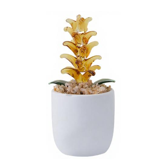 

Mini Glass Flower Figurine Hand Blown Faux Crystal Hyacinth Cactus Collectible Ornament for Home Office Tabletop Garden Car Interior Decor I