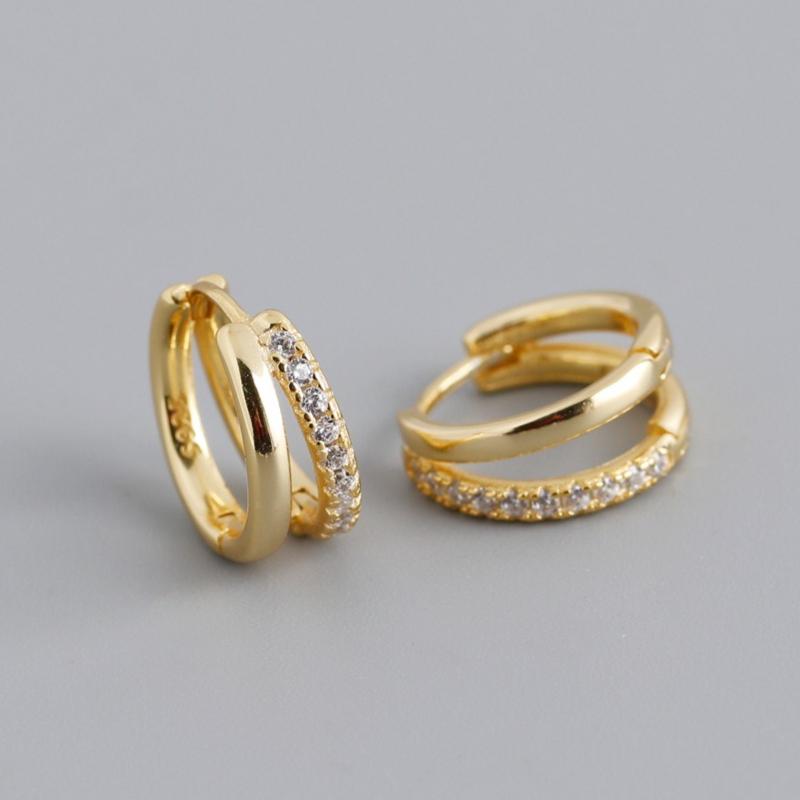 925 Silver Zircon Earrings for Women Vintage Simple Chunky Round Circle Hoops Earring Prevent Allergy Jewelry Gift