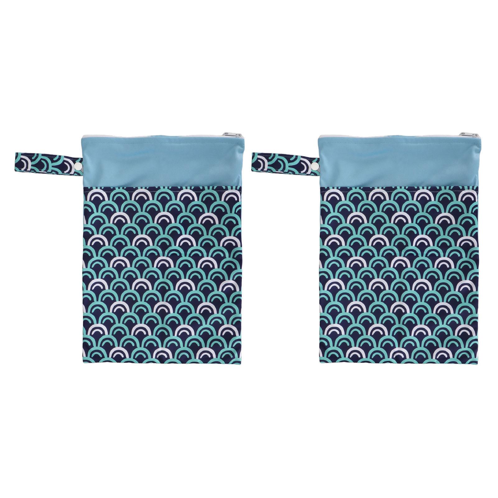 

2pcs Two Zippered Wet Dry Bags Snap Buttton Handle Leak Prevention Baby Cloth Diapers Bags 25 X 35cm
