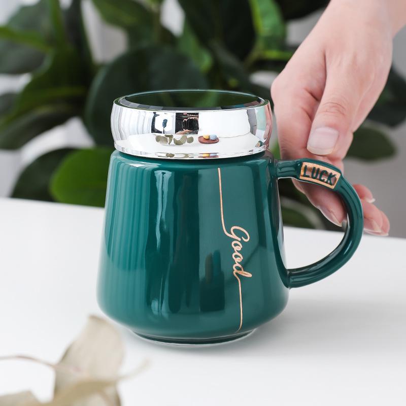 New Creative Mirror Cup, Mirror Cover Office Handle Ceramic Water Cup Activity Gift Mug with Lid