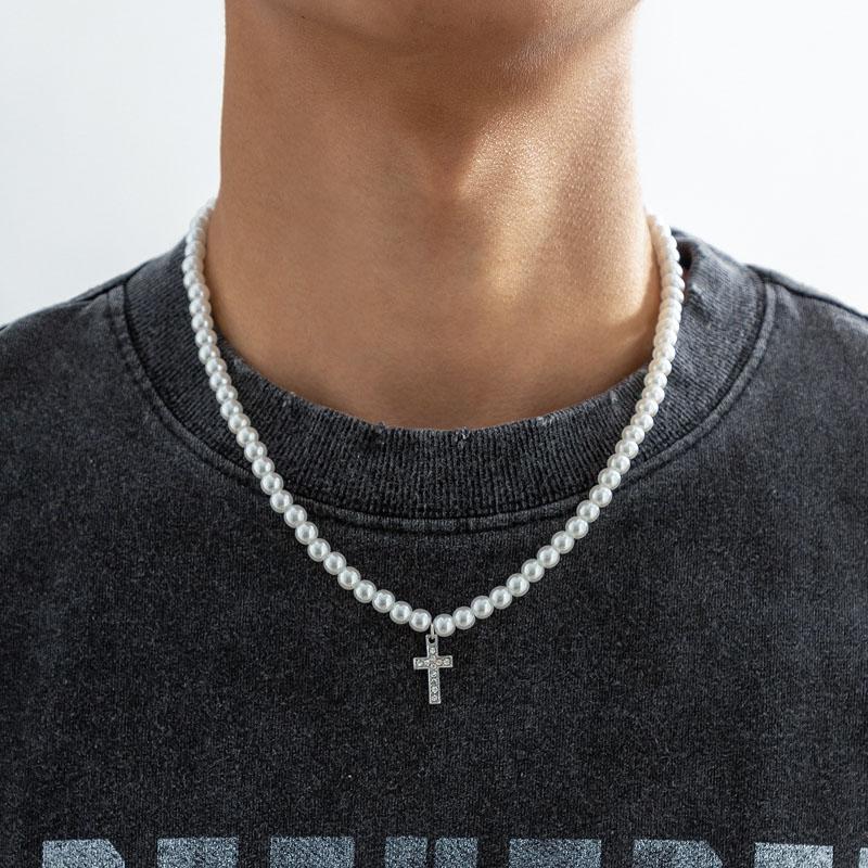 Nouveau Collier de Perles Chaînes de Clavicule Hip-Hop Perles Homme Colliers Tendance Punk Crâne Pendentif Chaînes de Cou