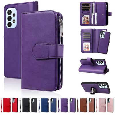 Zipper Leather Wallet Magnetic Detachable Case for Samsung Galaxy S22 Ultra S21 FE S20 A52 A13 A23 A33 A53 A12 Cards Solt Cover