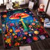 Colorful Mushroom and Floral Carpet, Psychedelic Art Style Design Suitable for use as an anti-slip for living room bedroom sofas