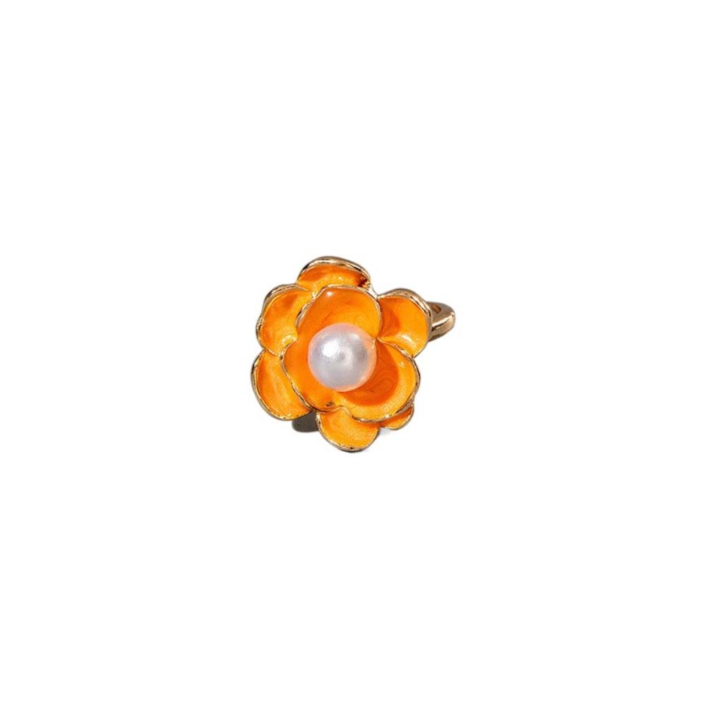 Camellia Flower Flower Ring Dripping Oil Korean Style Enamel Finger Ring Baroque Rhinestone French Irregular Ring Jewelry
