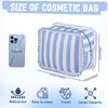 Stripe Ruffle Makeup Bag,Large Travel Cute Cosmetic Bag for Women Girls,Toiletry Bag Make Up Organizer 10.8 X 4.5 X 8 Inch (Blue Stripe)