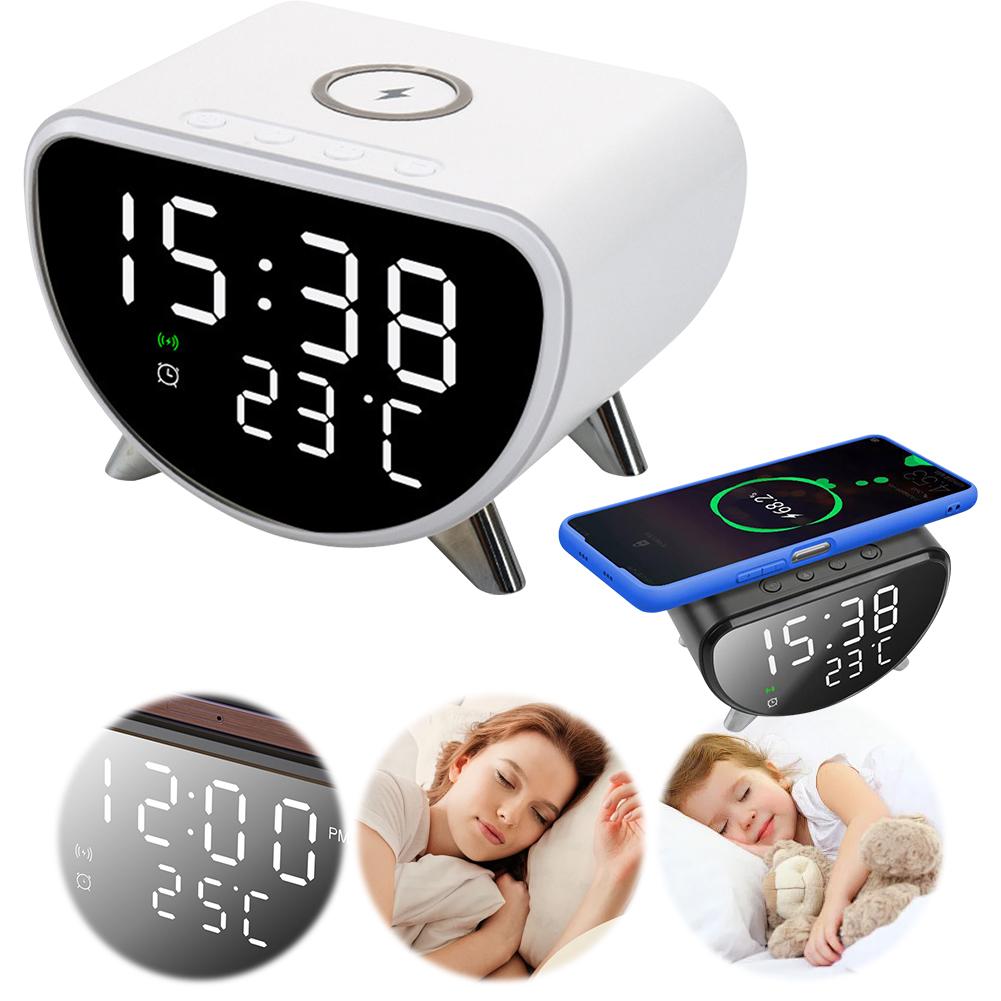 Digital Alarm Clock with Wireless Charging with Temperature Meter 15W Fast Wireless Charger Station for Bedrooms