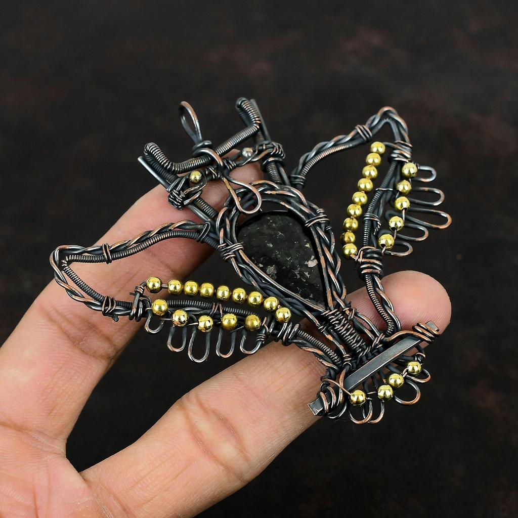 Nuummite Pendant Copper Wire Wrapped Pendant Nuummite Jewelry Owl Pendant Handmade Designer Pendant Gemstone Copper Jewelry Gift For Mother