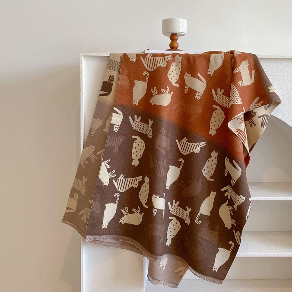 Korean Style Kitty Jacquard Weave Scarf Lightweight Cashmere Shawl Cat Knitted Scarf  Winter
