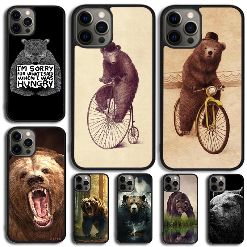 Cute Grizzly Bear Phone Case For iPhone 17 Air 15 16e 14 13 Pro Max Coque 12 11 Pro Max PLUS cover