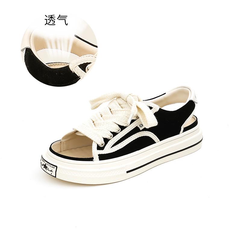 

Canvas open-toed sandals women s 2025 summer new women s small fragrant sandals lace-up sports flat-bottomed beach sandals 35 чёрный