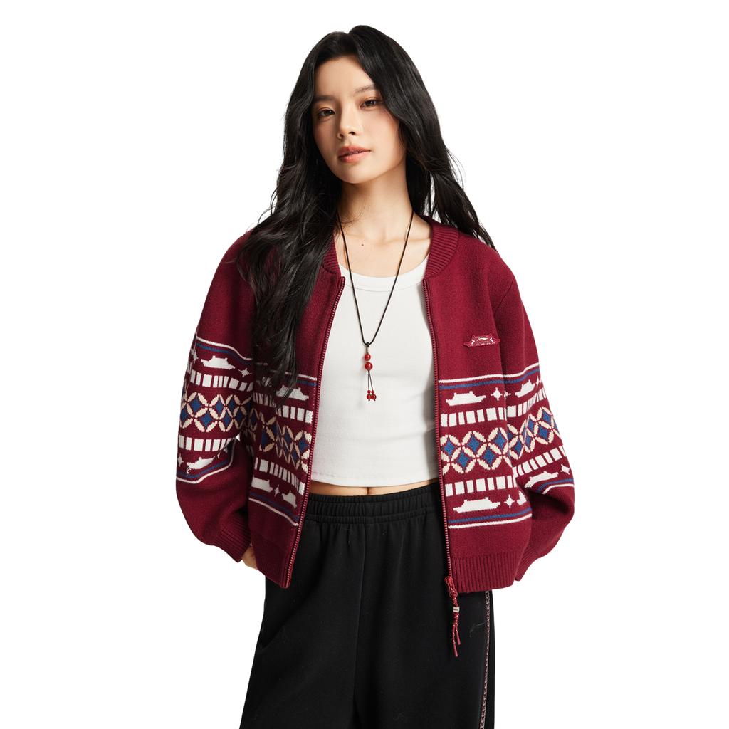 Li-Ning Seria Stylu Życia Sportowego Blok Kolorów Kultury Chińskiej Zapinany na Zamek Miękki Oddychający Wszechstronny Casualowy Sweter z Długim Rękawem Damski sweter AMBW044-6