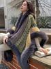 New Faux Fur Collar Imitation Cashmere Elegant Women Scarf Winter Striped Poncho Warm Thick Wrap Capa Para Mujer Pashmina Shawl