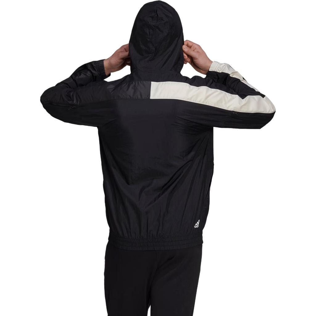 Men's adidas Wnd Mother Contrasting Colors Windproof Hooded Logo Jacket Black GT9769