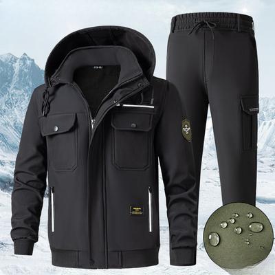 Men's  Autumn and Winter Outdoor  Plus Velvet Thickened Overalls Suit  Cold-proof Warm Jacket Waterproof
