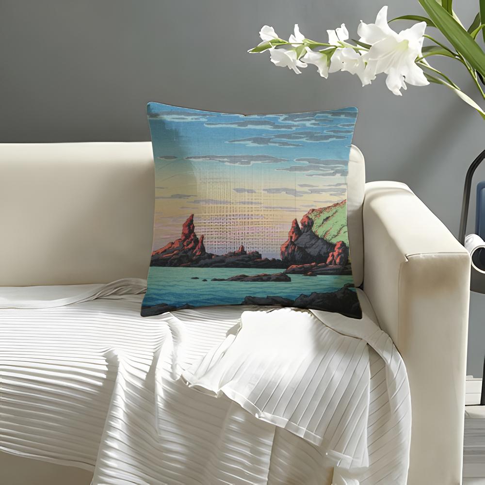 Landscape Kawase Hasui Pillow Case Natural Linen Organic Fabric Double-Sided Printing Sofa Home Decor Cushion Cover