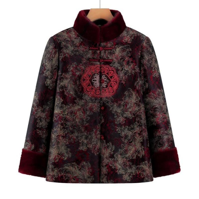 Grandma winter cotton-padded jacket old lady Tang-padded jacket warm and velvet old man mother thickened cotton-padded jacket