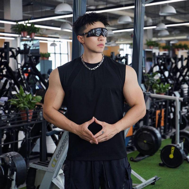 American Style New Men's Vest for Outdoor Running, Training, Sports, Fitness, Solona Cotton Breathable Solid Color Top