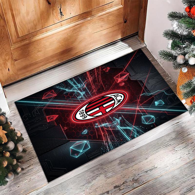 Tappeto in Flanella Stampato AC Milan Antiscivolo Morbido Poliestere Tappeto per Pavimento Tappetino Decorativo da Interno per Camera da Letto Soggiorno Divano Sala Giochi Decorazione Casa