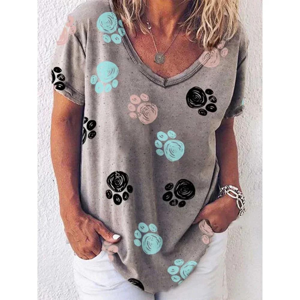 Retro dámské tričko s anime kočičím potiskem, oblečení pro dívky, letní V-výstřih, krátký rukáv, trička, dámské Harajuku Streetwear