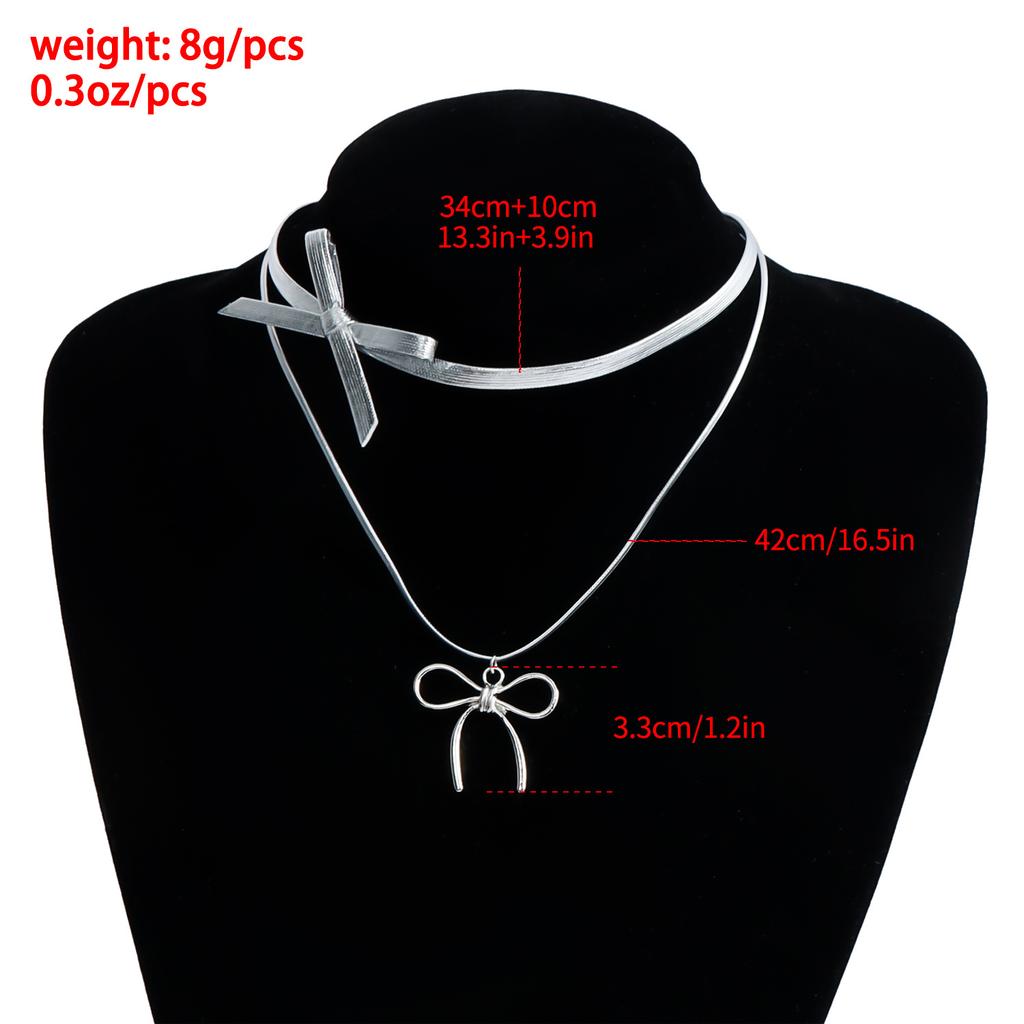 Accessories Double Leather Bow Pendant Necklace Female Sweet Cool Spice Premium Clavicle Chain