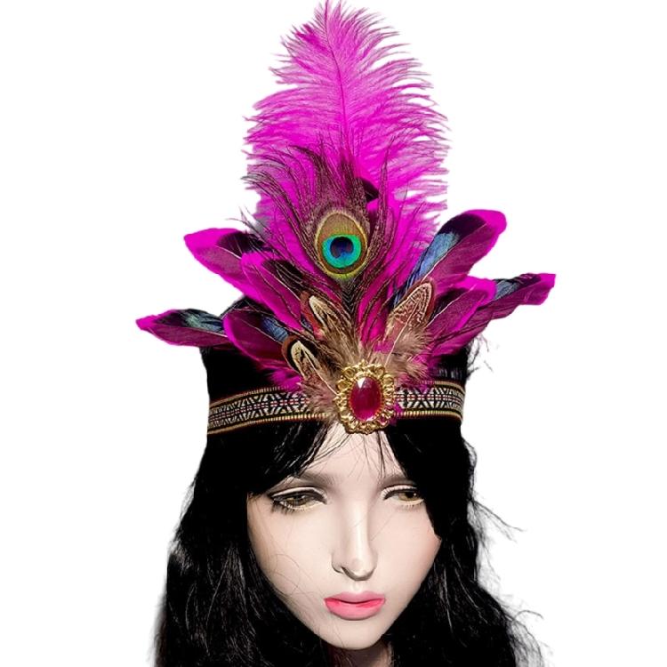 Indian Costume Hairband for Carnivals Party Festival Props Feathered Hairband Indian Hairhoop Cosplay Headwear