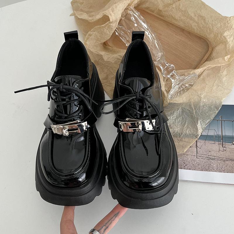 

Черные туфли-лодочки на толстом каблуке в стиле ретро, женские, кожаные, весна-осень 2025, новые, универсальные, в британском стиле, на шнуровке, туфли Мэри Джейн 40 чёрный