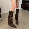 Pointed buckle pleated pile boots thick heel punk style knight boots fried street hot girl high heel boots